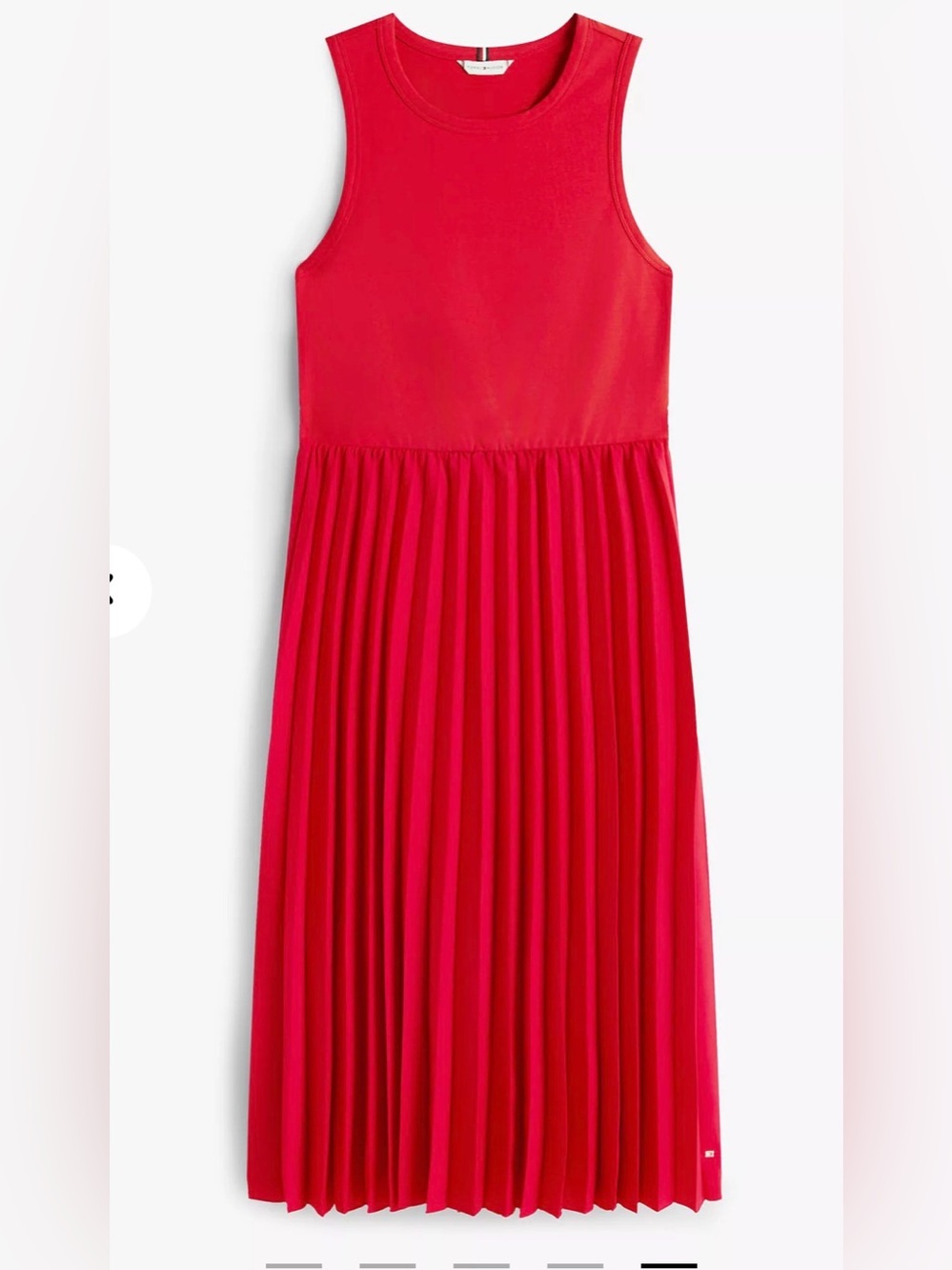 Tommy Hilfiger Ribbed Mixed-Media Pleated Tank Midi Dress Red M